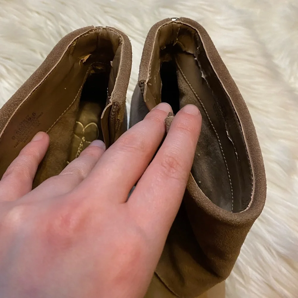 Jessica Simpson size 9.5 Cassley two tone tan heeled booties leather suede